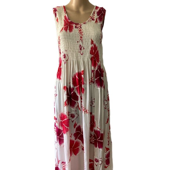 India Boutique Fuchsia and White Hawaiian Maxi Size S-L Dress - Picture 1 of 10
